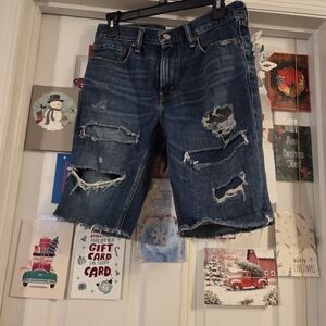 Distressed Blue Denim Cutoff Shorts Unisex Size 32 Levi